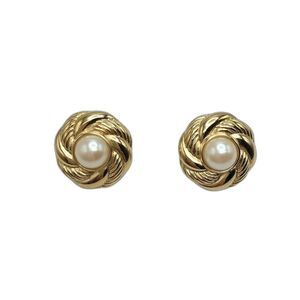 Vintage Pearl Earrings Costume Gold Scalloped Post Glam Estate Classic